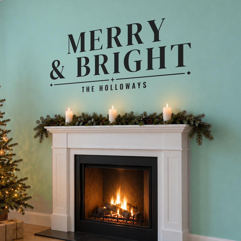 Merry and Bright Wall Decal, Christmas Wall Art, Custom Family Name Sign, Christmas Vinyl Lettering, Holiday Sign