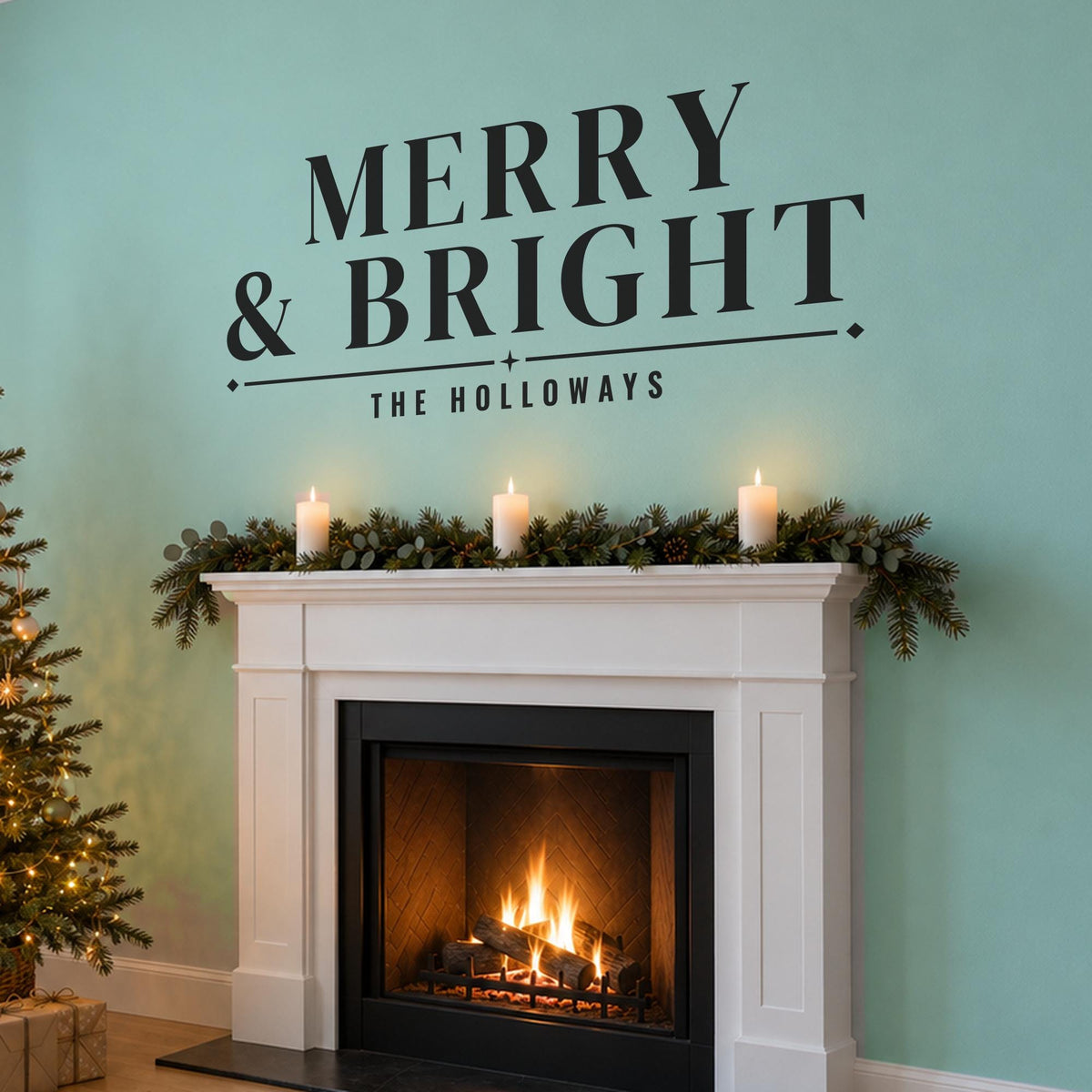 Merry and Bright Wall Decal, Christmas Wall Art, Custom Family Name Sign, Christmas Vinyl Lettering, Holiday Sign