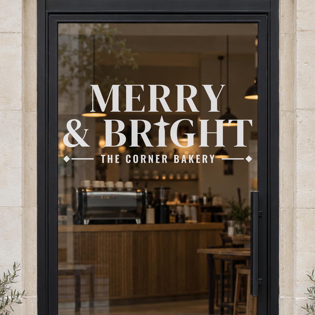 Merry and Bright Christmas Window Decal, Custom Business Name Storefront Decal, Holiday Shop Lettering, Christmas Window Wall Decor