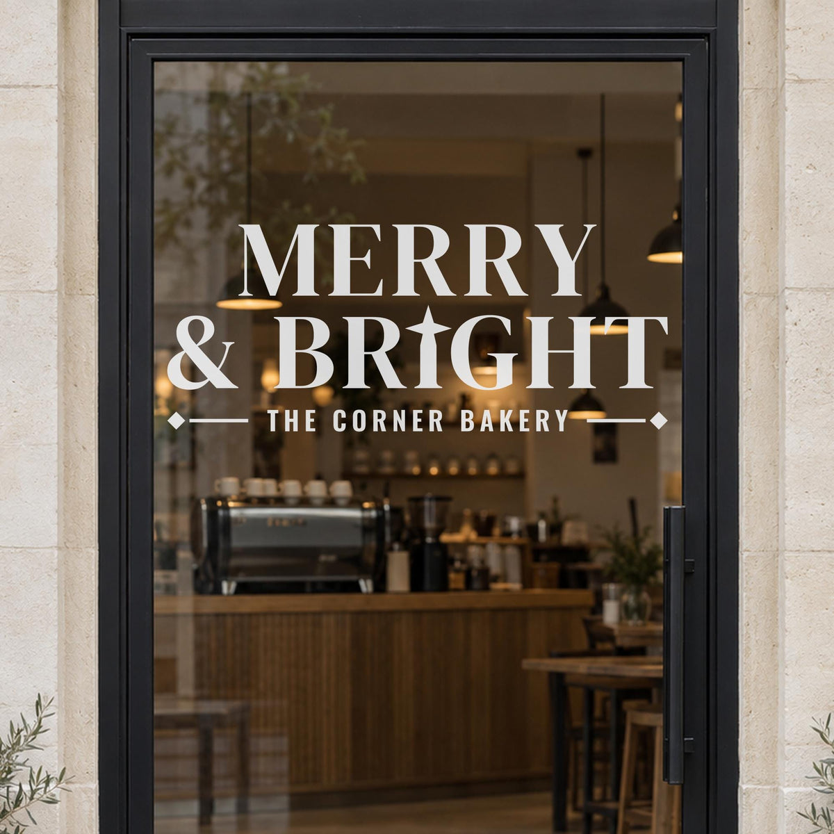Merry and Bright Christmas Window Decal, Custom Business Name Storefront Decal, Holiday Shop Lettering, Christmas Window Wall Decor