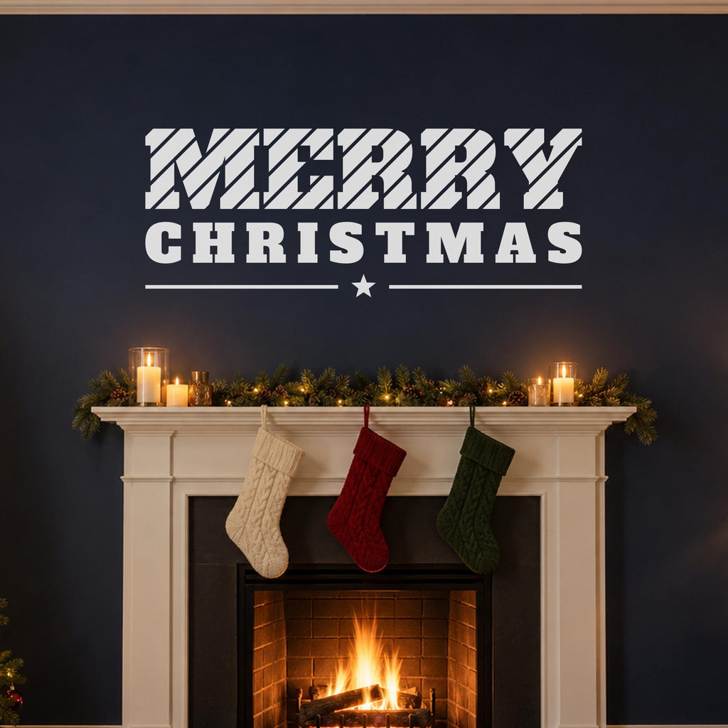 Merry Christmas Wall Decal, Candy Cane Christmas Sign, Custom Family Name, Holiday Wall Art, Large Vinyl Lettering for Living Room