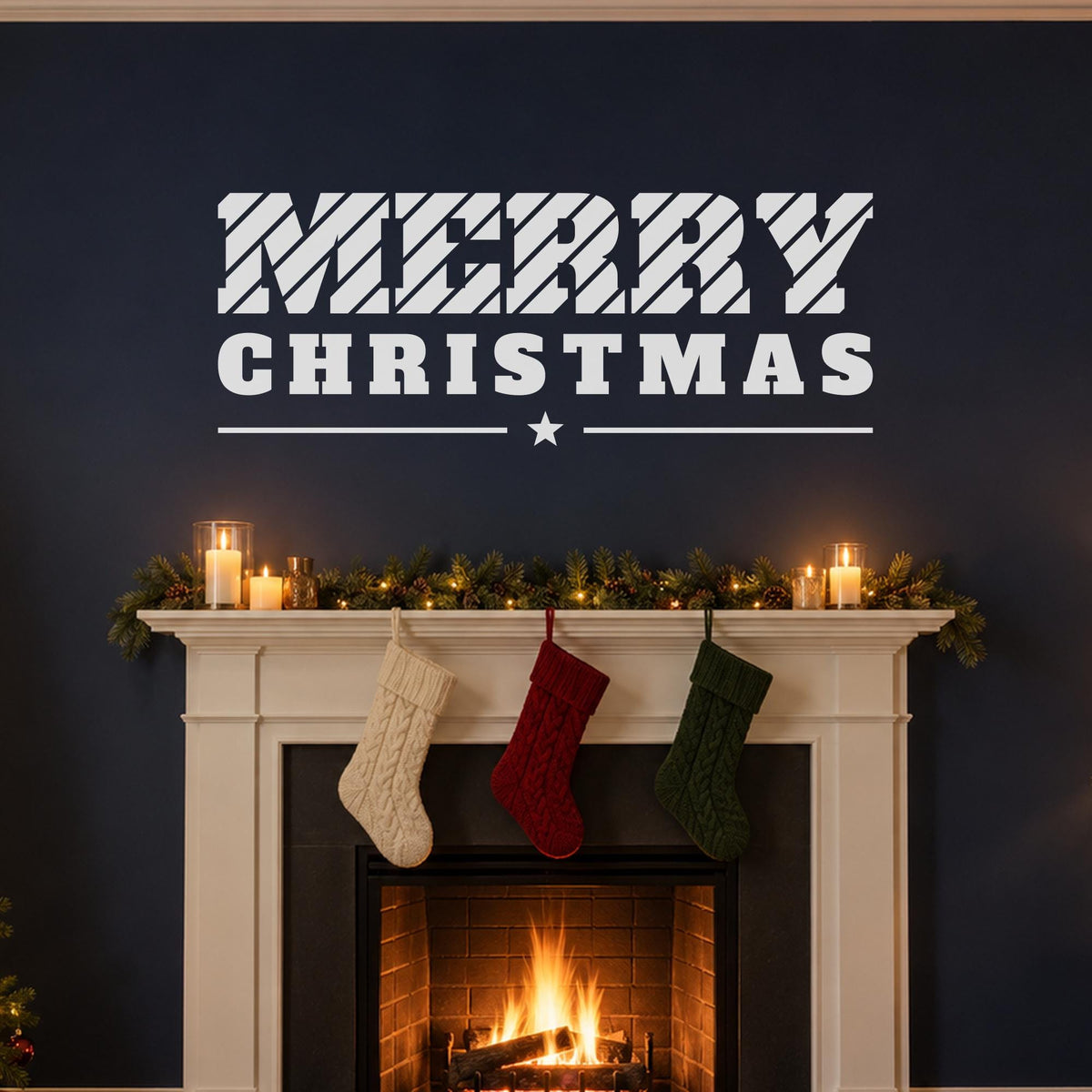 Merry Christmas Wall Decal, Candy Cane Christmas Sign, Custom Family Name, Holiday Wall Art, Large Vinyl Lettering for Living Room