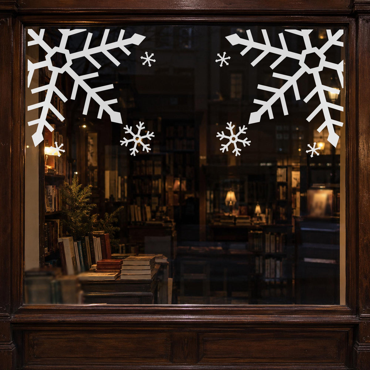 Snowflake Corner Window Decals, Set of 2, Giant Snowflake Christmas Decor, Winter Storefront Wall Decor for Shops and Cafes