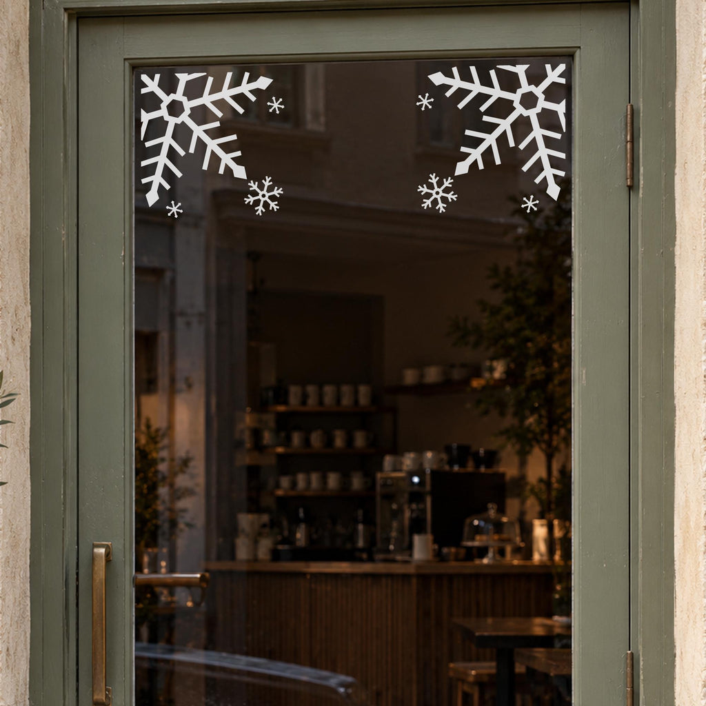 Snowflake Corner Window Decals, Set of 2, Giant Snowflake Christmas Decor, Winter Storefront Wall Decor for Shops and Cafes
