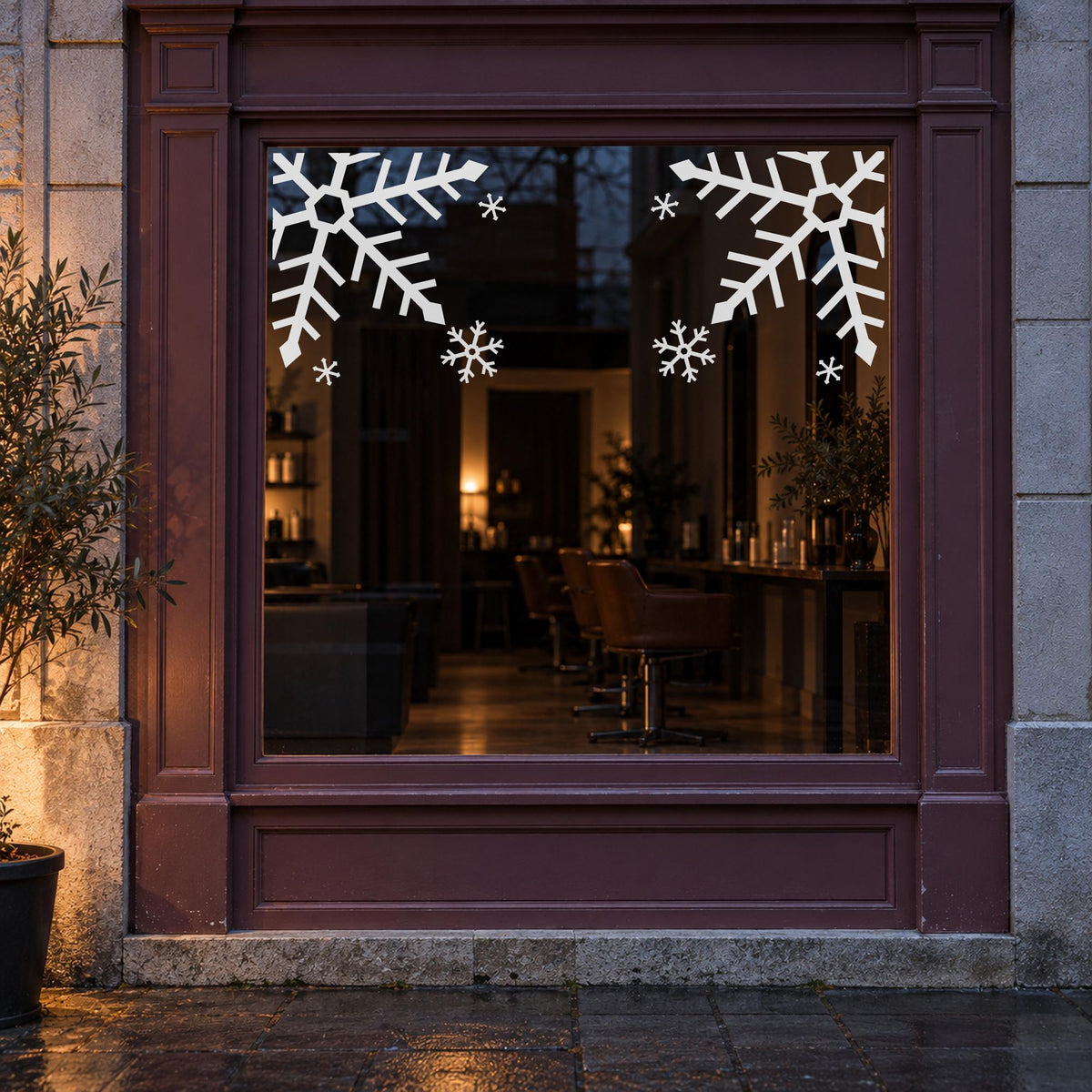 Snowflake Corner Window Decals, Set of 2, Giant Snowflake Christmas Decor, Winter Storefront Wall Decor for Shops and Cafes