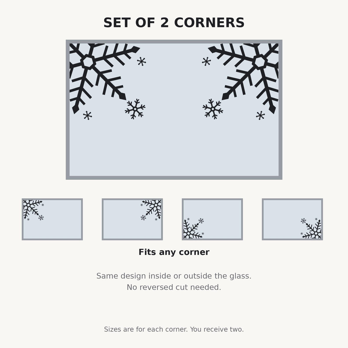 Snowflake Corner Window Decals, Set of 2, Giant Snowflake Christmas Decor, Winter Storefront Wall Decor for Shops and Cafes