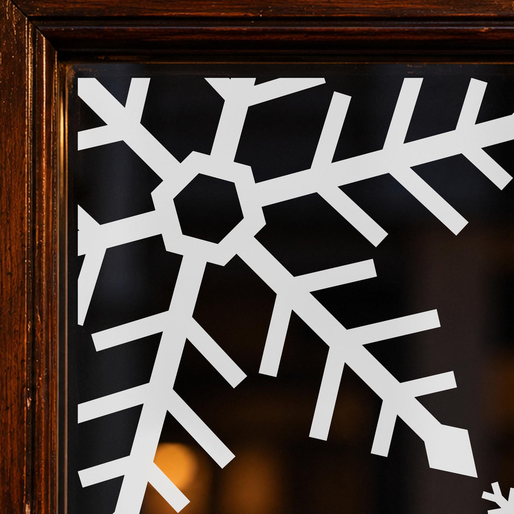 Snowflake Corner Window Decals, Set of 2, Giant Snowflake Christmas Decor, Winter Storefront Wall Decor for Shops and Cafes
