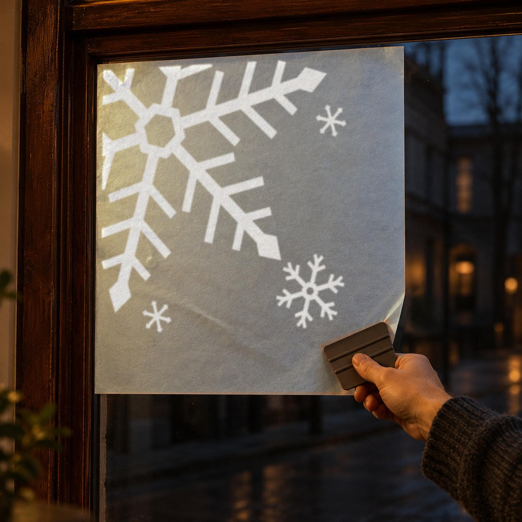 Snowflake Corner Window Decals, Set of 2, Giant Snowflake Christmas Decor, Winter Storefront Wall Decor for Shops and Cafes