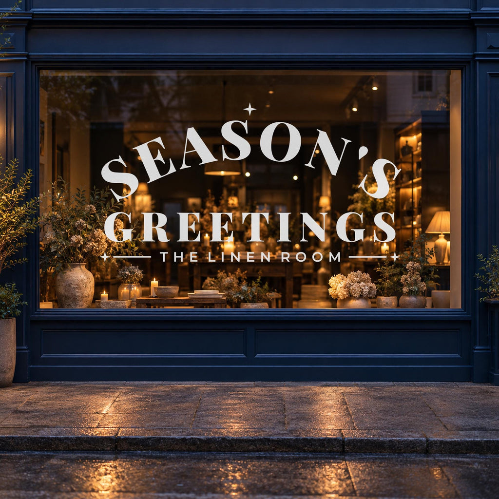 Seasons Greetings Window Decal, Custom Shop Name Christmas Signage, Storefront Christmas Window Decor, Holiday Business Wall Decor
