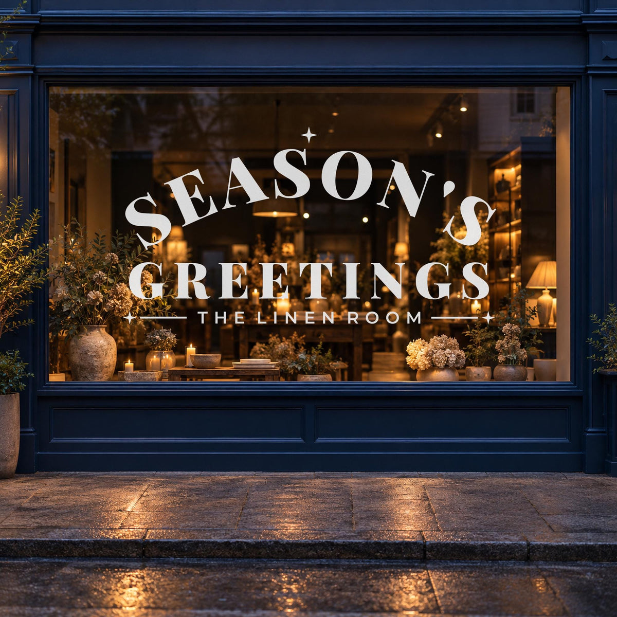 Seasons Greetings Window Decal, Custom Shop Name Christmas Signage, Storefront Christmas Window Decor, Holiday Business Wall Decor