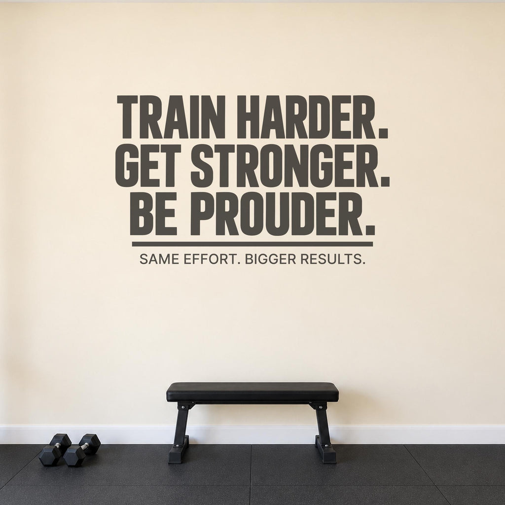 Train Harder Get Stronger Be Prouder Wall Decal, Bold Gym Motivational Wall Art, Home Gym Vinyl Decor