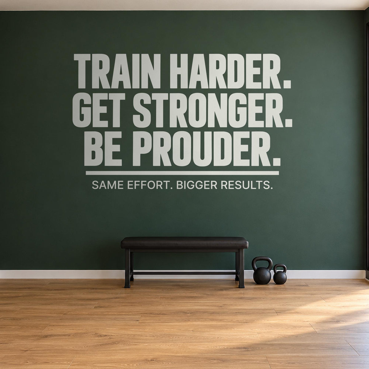 Train Harder Get Stronger Be Prouder Wall Decal, Bold Gym Motivational Wall Art, Home Gym Vinyl Decor