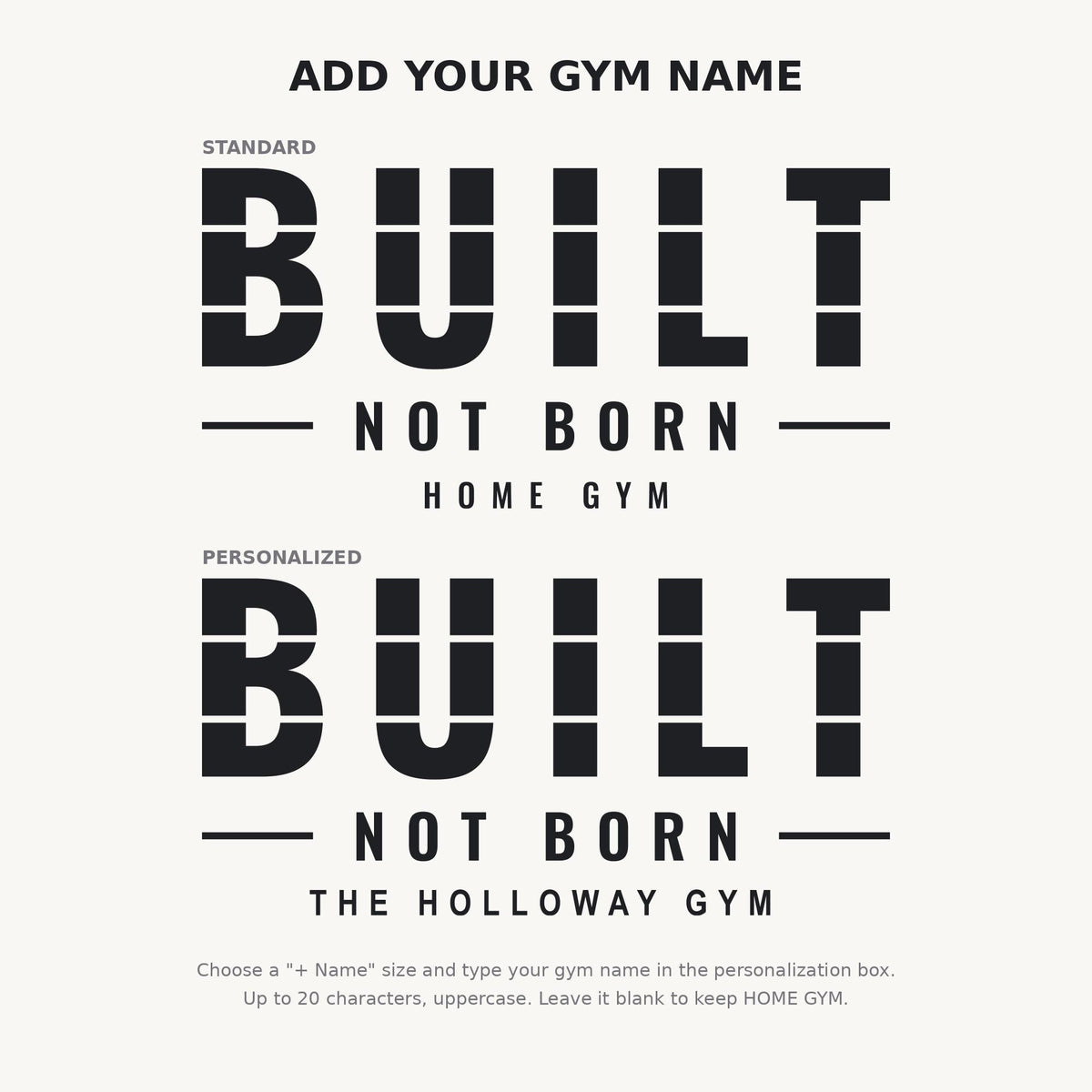 Built Not Born Gym Wall Decal, Home Gym Wall Art, Personalized Gym Name Sign, Garage Gym Wall Decor, Strength Motivation Quote