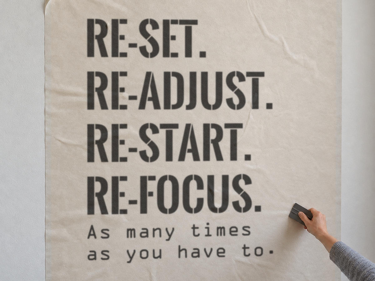 Reset Readjust Restart Refocus Wall Decal, Home Gym Motivation Sign