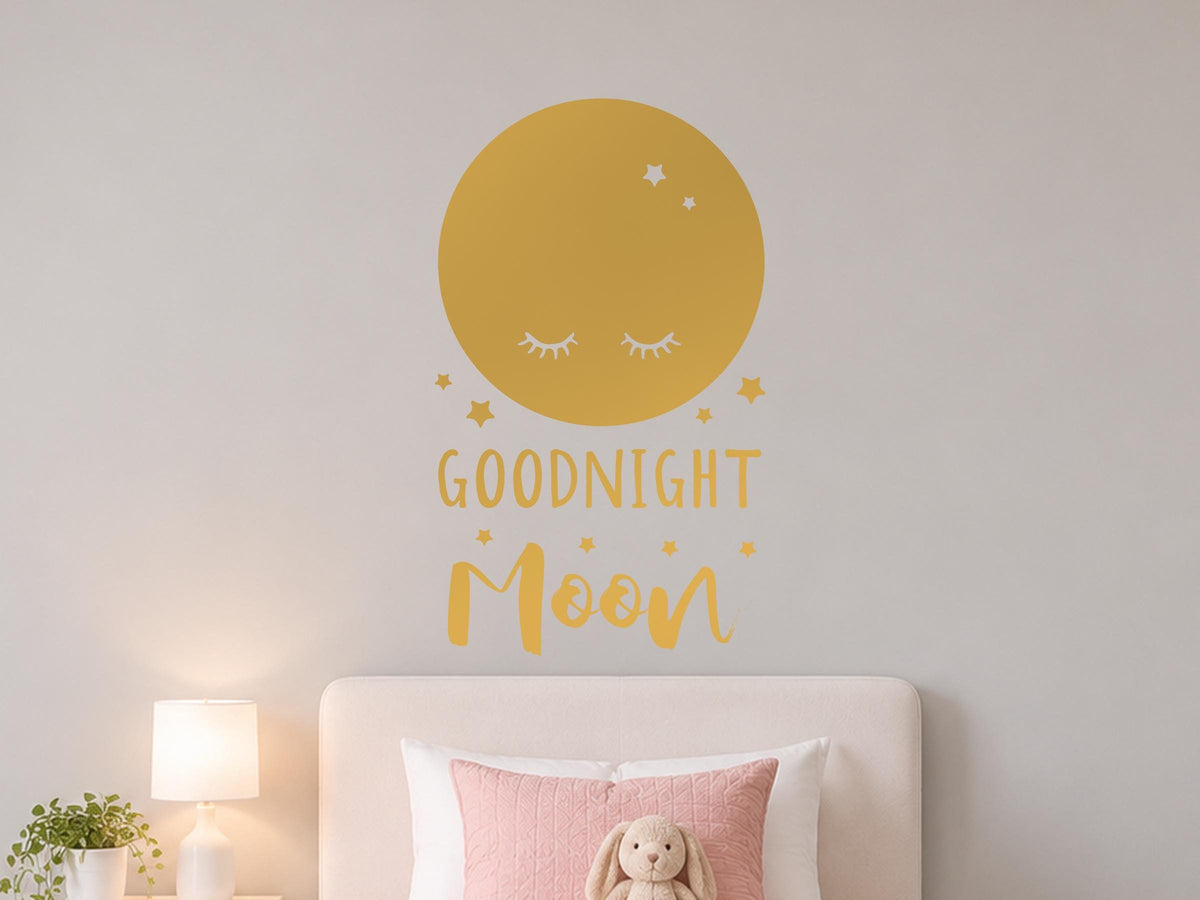 Goodnight Moon Wall Decal, Sleepy Moon and Stars Nursery Wall Art