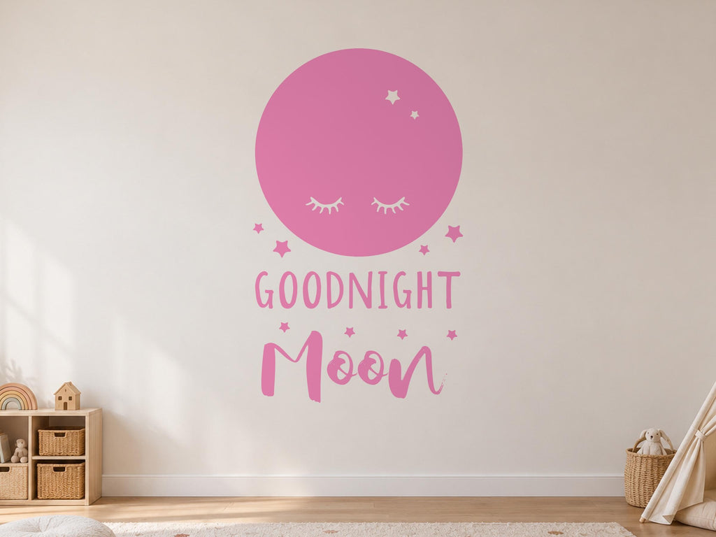 Goodnight Moon Wall Decal, Sleepy Moon and Stars Nursery Wall Art