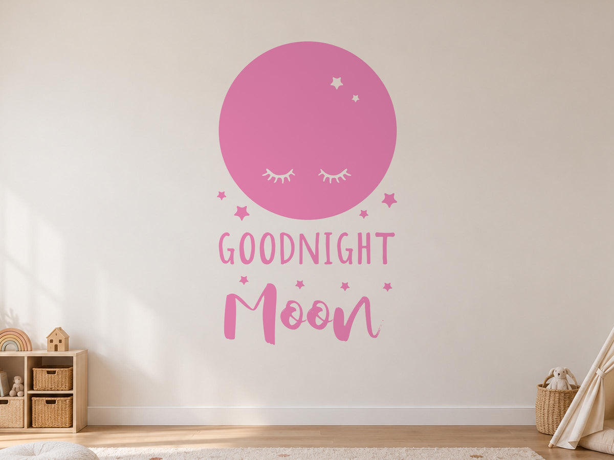 Goodnight Moon Wall Decal, Sleepy Moon and Stars Nursery Wall Art