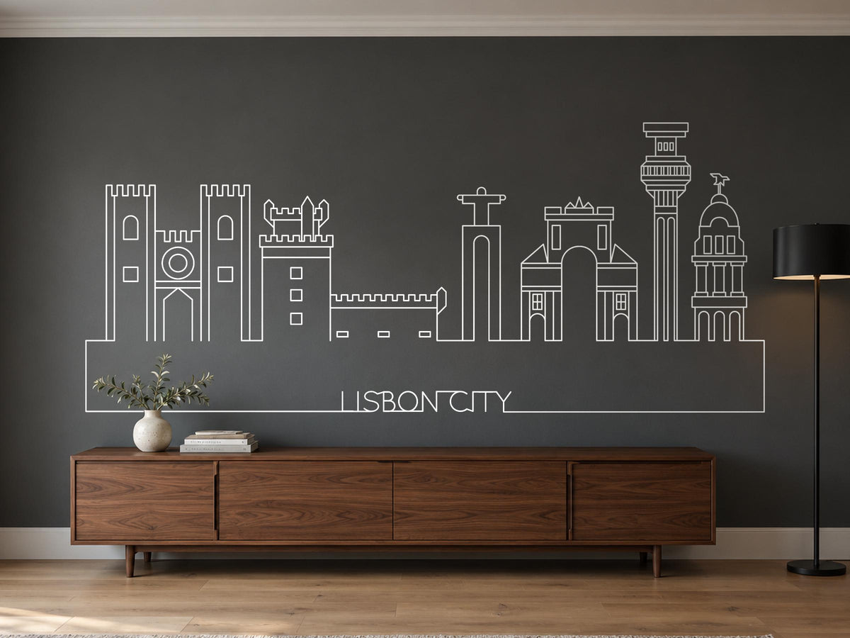 Lisbon Skyline Wall Decal, Line Art Cityscape Wall Art, Portugal Gift