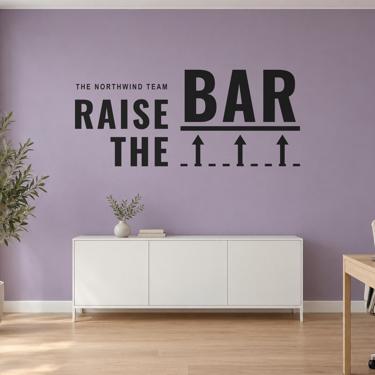 Raise The Bar Office Wall Decal, Motivational Office Wall Art, Personalized Team Name Sign, Business Wall Decor, Conference Room Quote