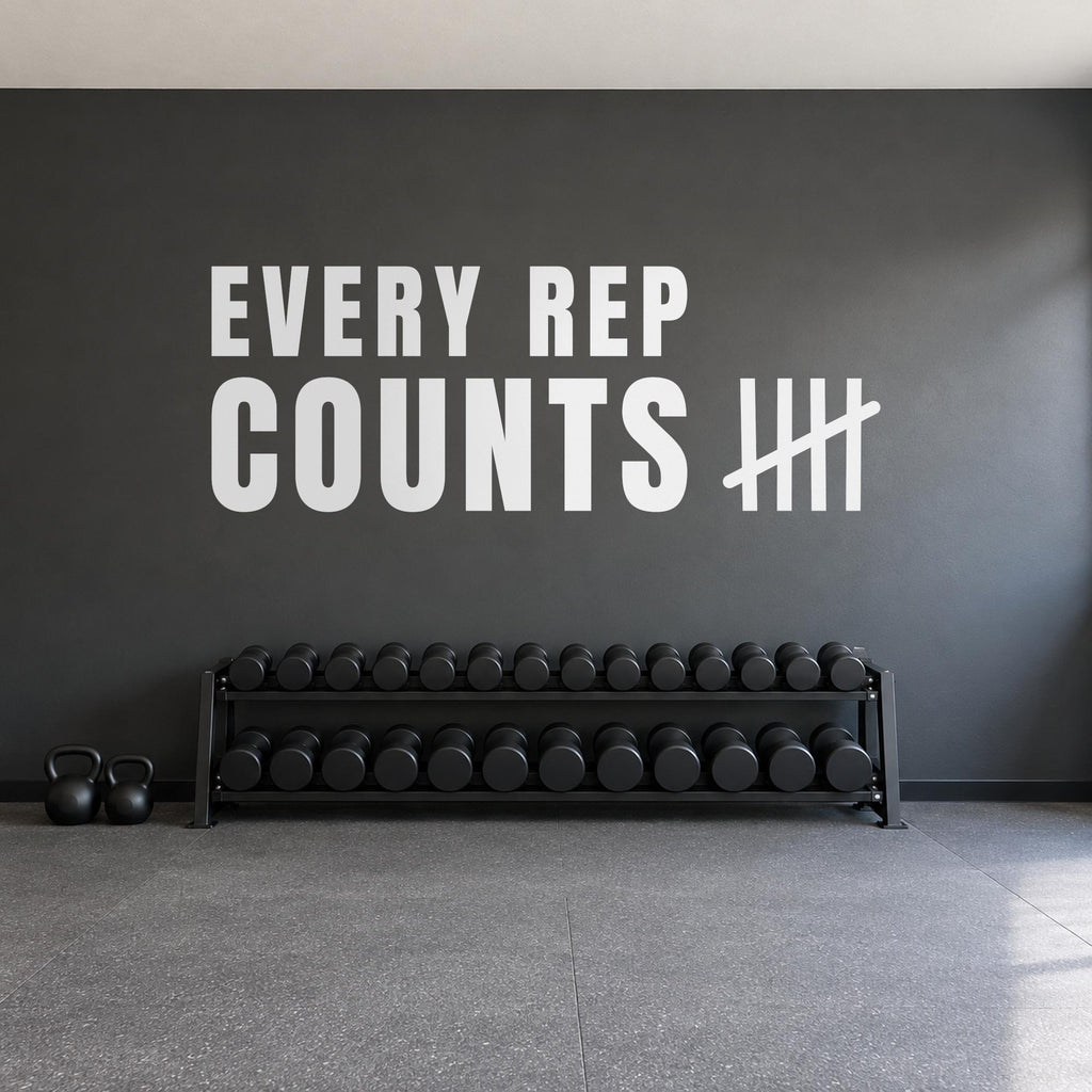 Every Rep Counts Wall Decal, Custom Garage Gym Sign with Name, Tally Mark Workout Quote, Personal Training Studio Wall Art, Vinyl Lettering
