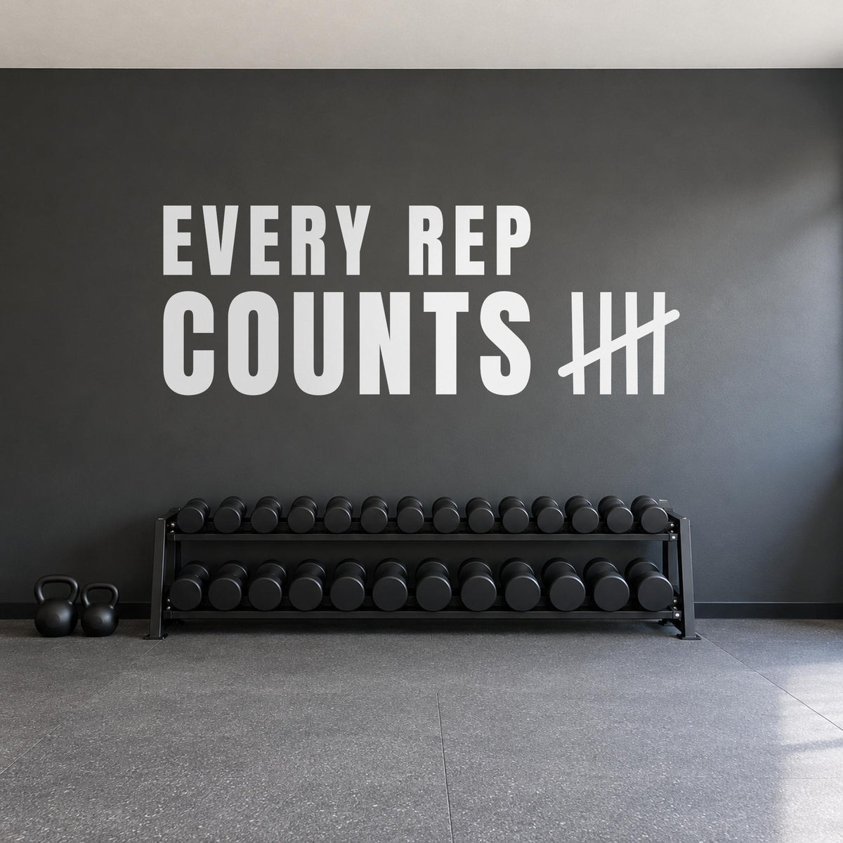 Every Rep Counts Wall Decal, Custom Garage Gym Sign with Name, Tally Mark Workout Quote, Personal Training Studio Wall Art, Vinyl Lettering
