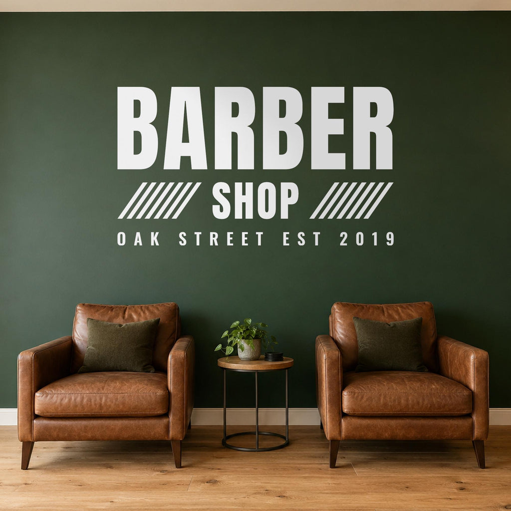 Barber Shop Sign Wall Decal, Custom Barbershop Wall Art with Shop Name, Barber Station Decor, Salon Business Sign, Vinyl Lettering