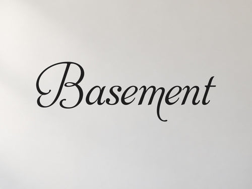 Basement Door Sign, Elegant Script Vinyl Decal for a Basement or Man Cave Door