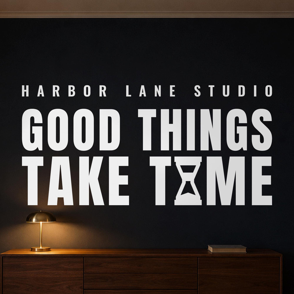 Good Things Take Time Wall Decal, Hourglass Wall Art, Custom Office Name Sign, Home Office Decor, New Business Gift