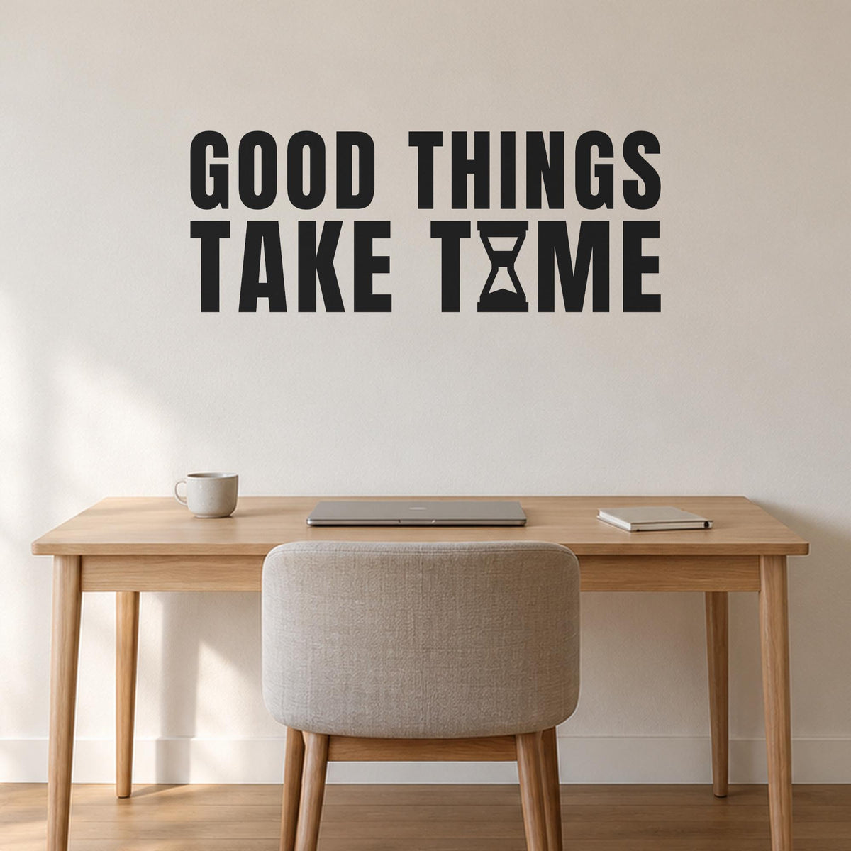Good Things Take Time Wall Decal, Hourglass Wall Art, Custom Office Name Sign, Home Office Decor, New Business Gift
