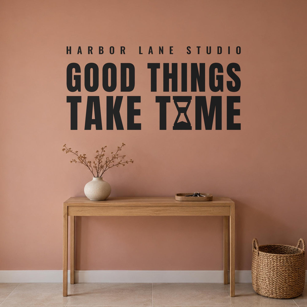 Good Things Take Time Wall Decal, Hourglass Wall Art, Custom Office Name Sign, Home Office Decor, New Business Gift