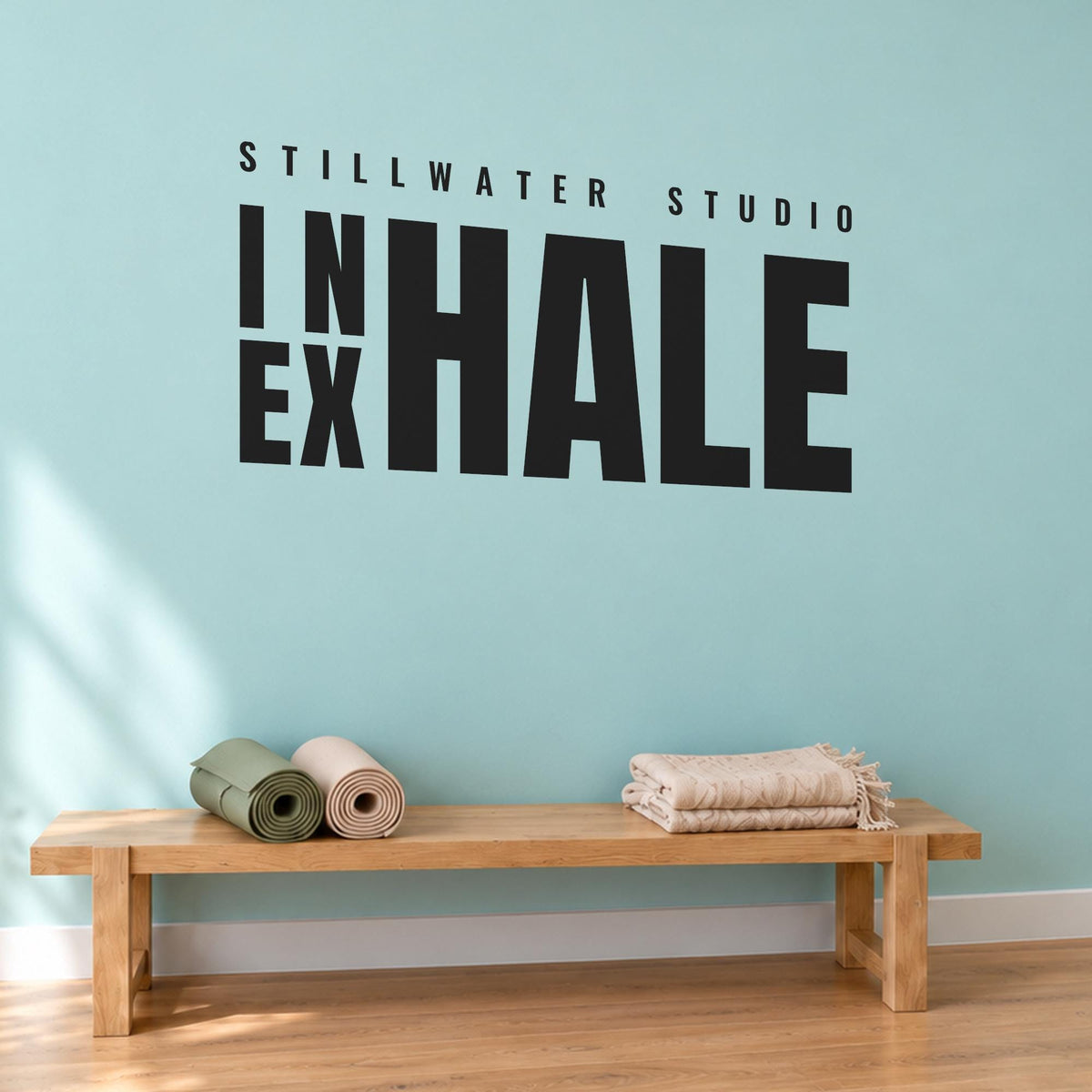 Inhale Exhale Wall Decal, Custom Yoga Studio Name Sign, Breathe Wall Art, Meditation Room Decor, Yoga Teacher Gift