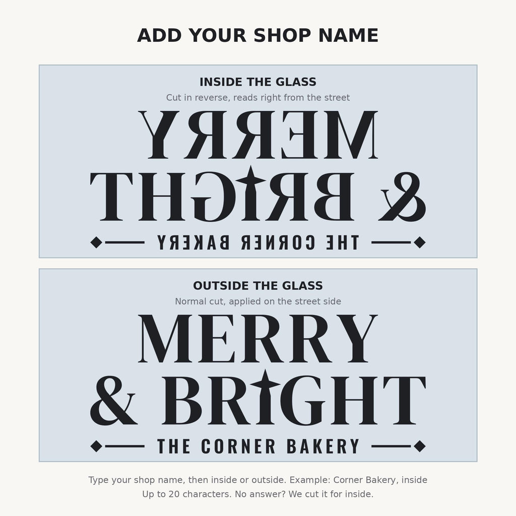 Merry and Bright Christmas Window Decal, Custom Business Name Storefront Decal, Holiday Shop Lettering, Christmas Window Wall Decor