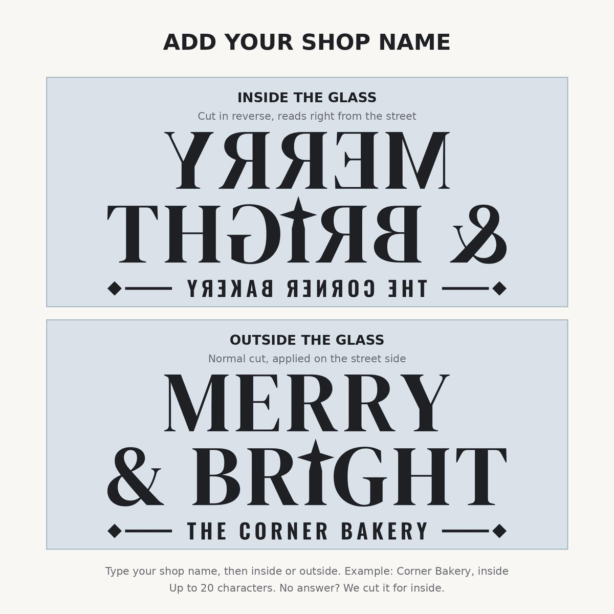 Merry and Bright Christmas Window Decal, Custom Business Name Storefront Decal, Holiday Shop Lettering, Christmas Window Wall Decor