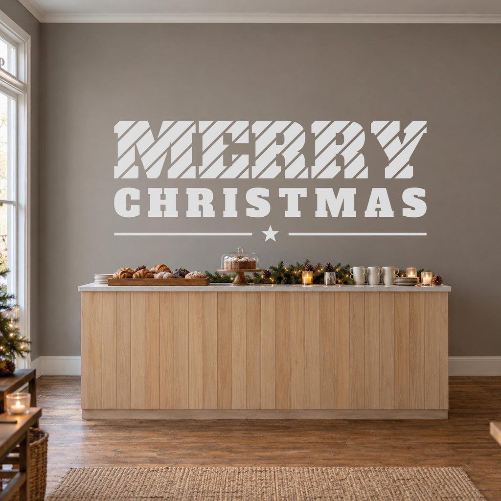 Merry Christmas Wall Decal, Candy Cane Christmas Sign, Custom Family Name, Holiday Wall Art, Large Vinyl Lettering for Living Room