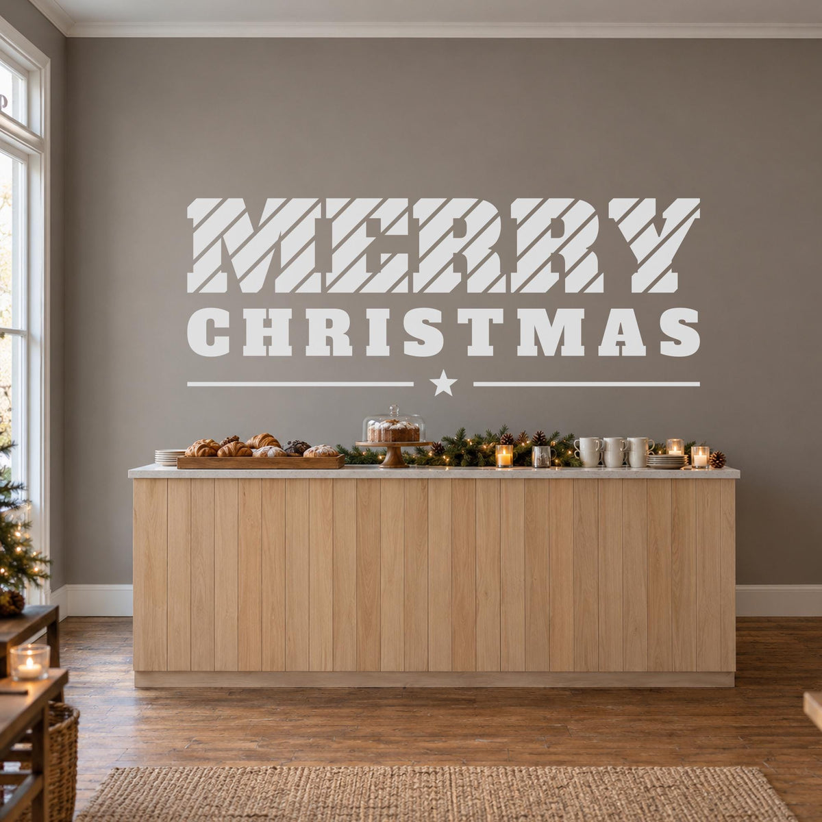 Merry Christmas Wall Decal, Candy Cane Christmas Sign, Custom Family Name, Holiday Wall Art, Large Vinyl Lettering for Living Room