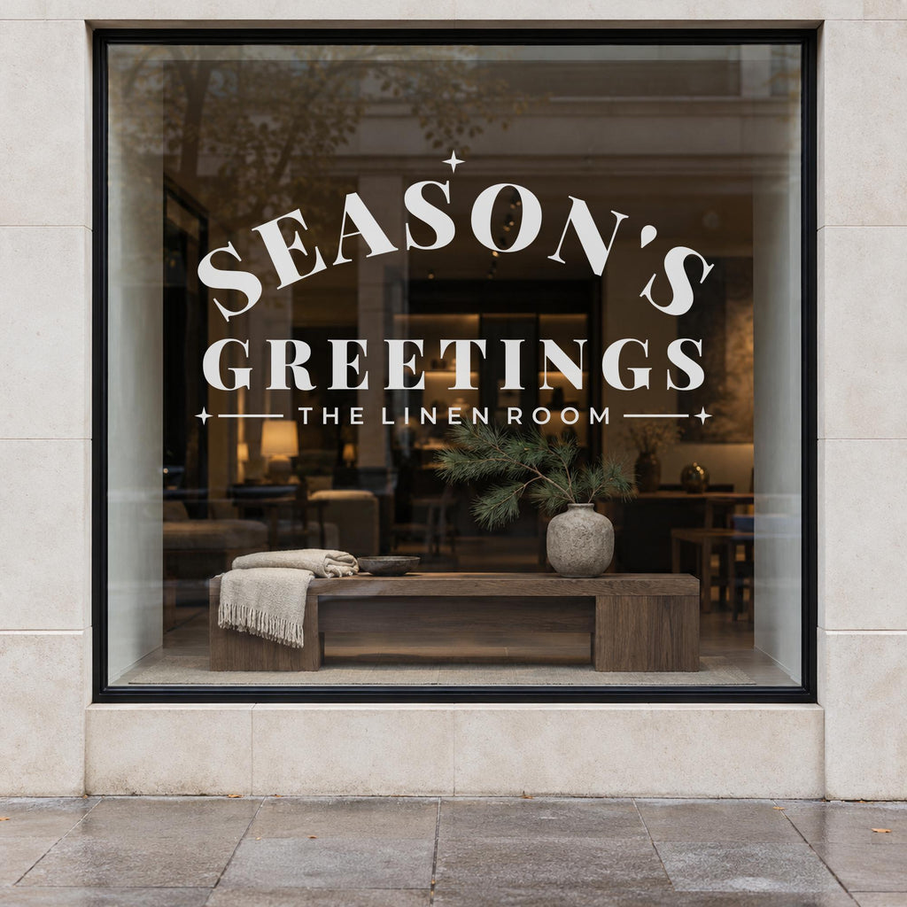 Seasons Greetings Window Decal, Custom Shop Name Christmas Signage, Storefront Christmas Window Decor, Holiday Business Wall Decor