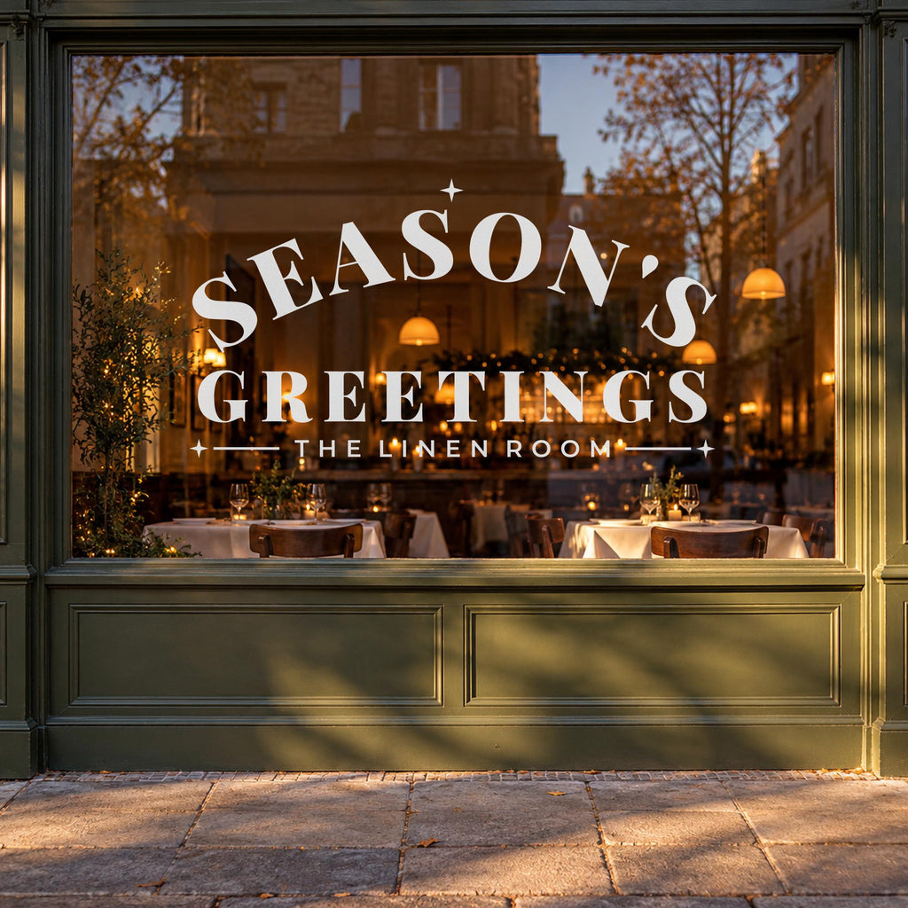 Seasons Greetings Window Decal, Custom Shop Name Christmas Signage, Storefront Christmas Window Decor, Holiday Business Wall Decor