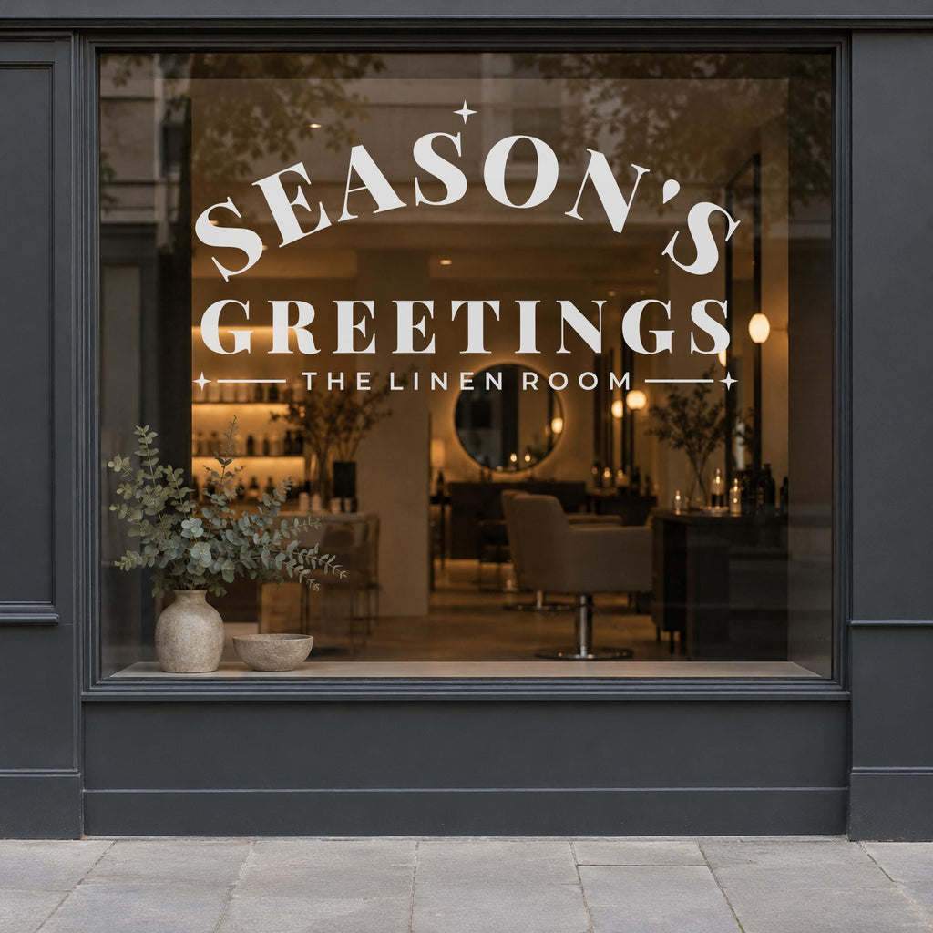 Seasons Greetings Window Decal, Custom Shop Name Christmas Signage, Storefront Christmas Window Decor, Holiday Business Wall Decor