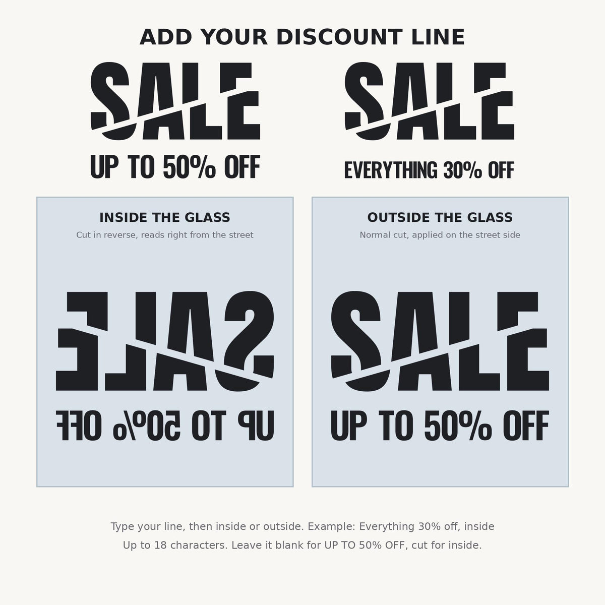 Sale Window Decal, Custom Discount Sign for Retail Store, Boutique Window Lettering, Clearance Signage, Shop Wall Decor