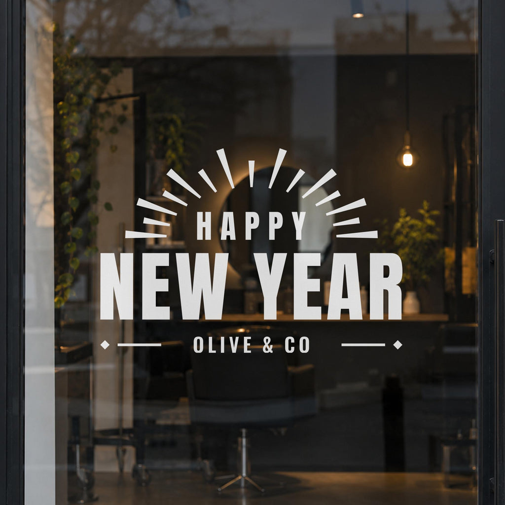 Happy New Year Window Decal, Custom Shop Name Storefront Sign, Art Deco New Years Eve Decor, Business Window Lettering, Holiday Wall Decor
