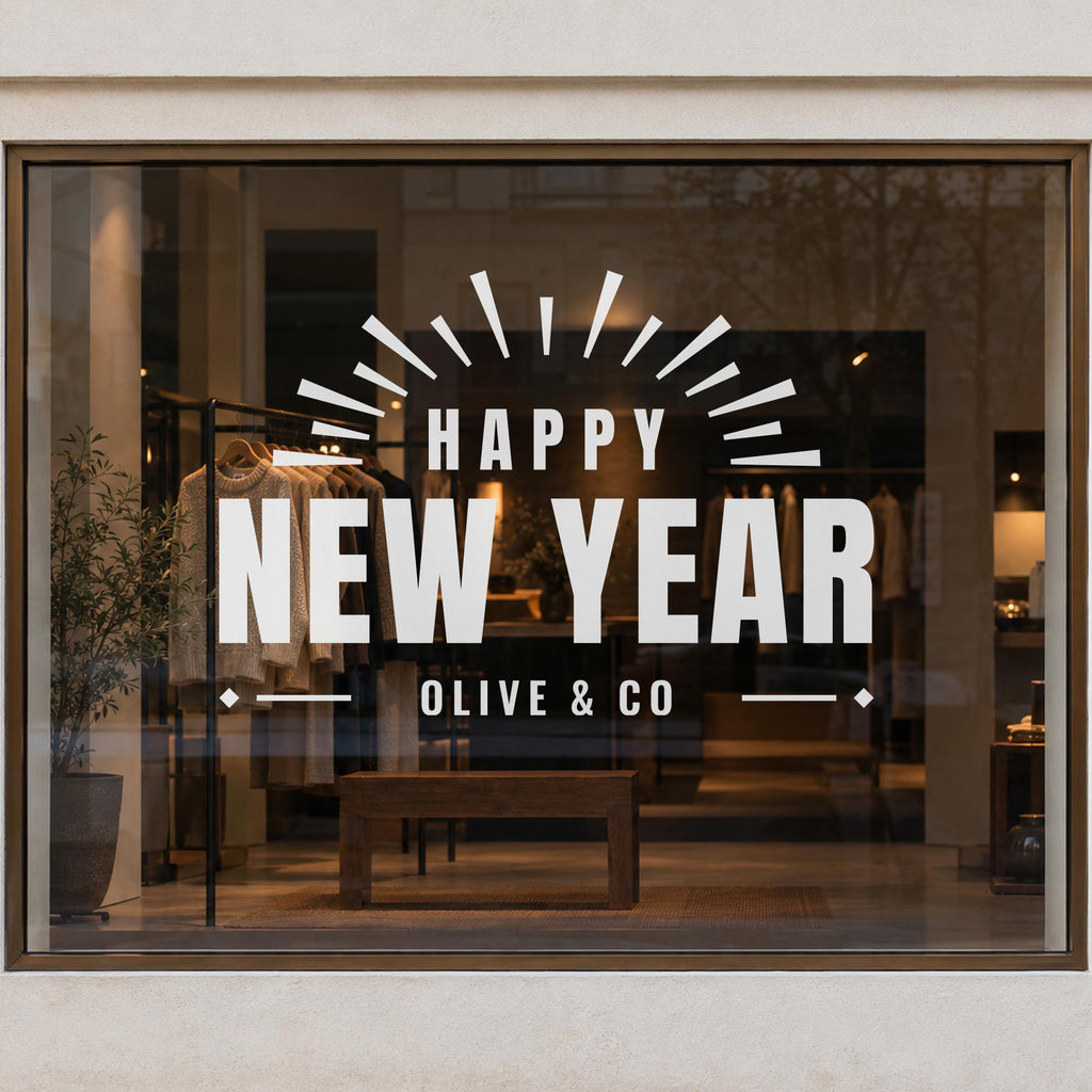 Happy New Year Window Decal, Custom Shop Name Storefront Sign, Art Deco New Years Eve Decor, Business Window Lettering, Holiday Wall Decor