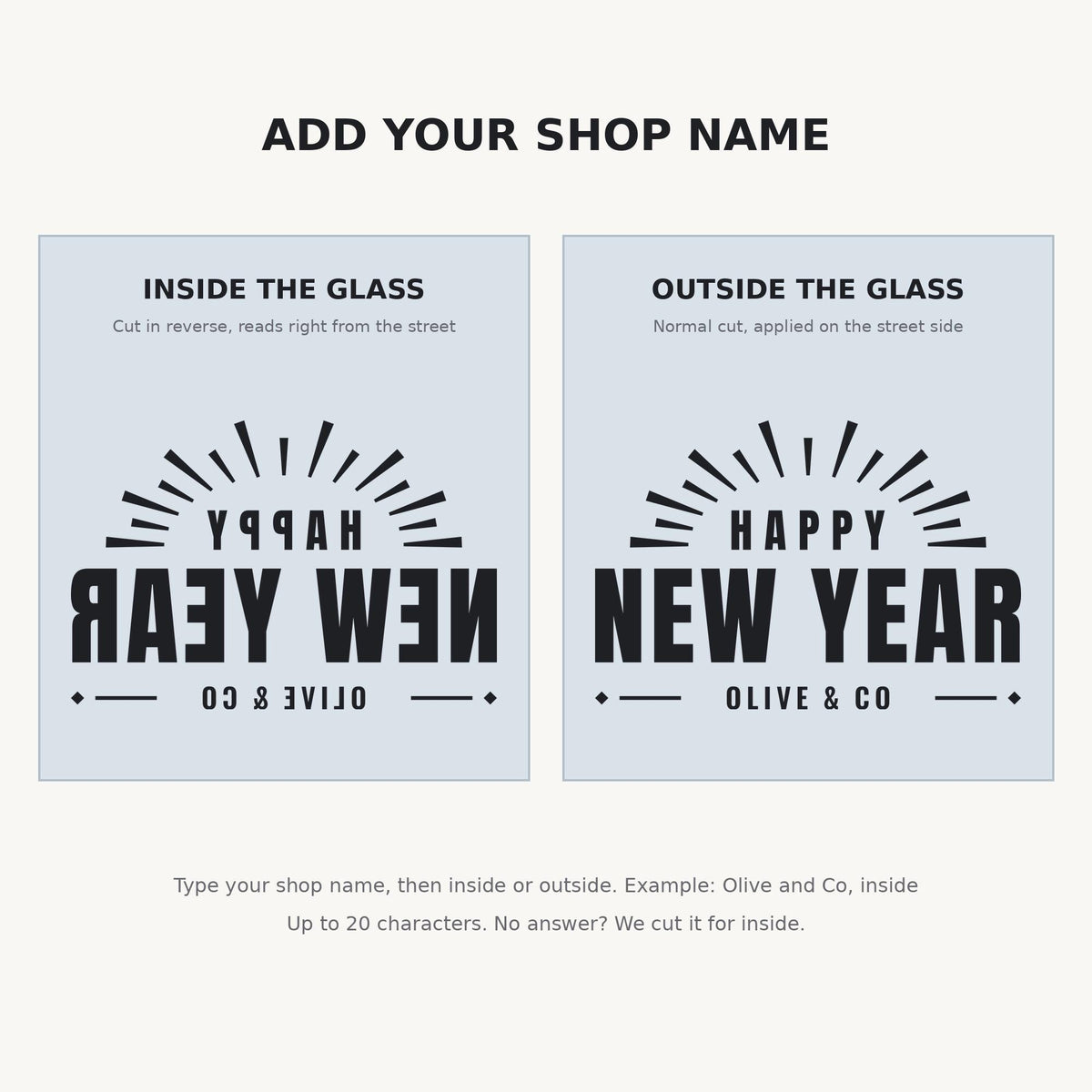 Happy New Year Window Decal, Custom Shop Name Storefront Sign, Art Deco New Years Eve Decor, Business Window Lettering, Holiday Wall Decor