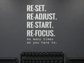 Reset Readjust Restart Refocus Wall Decal, Home Gym Motivation Sign