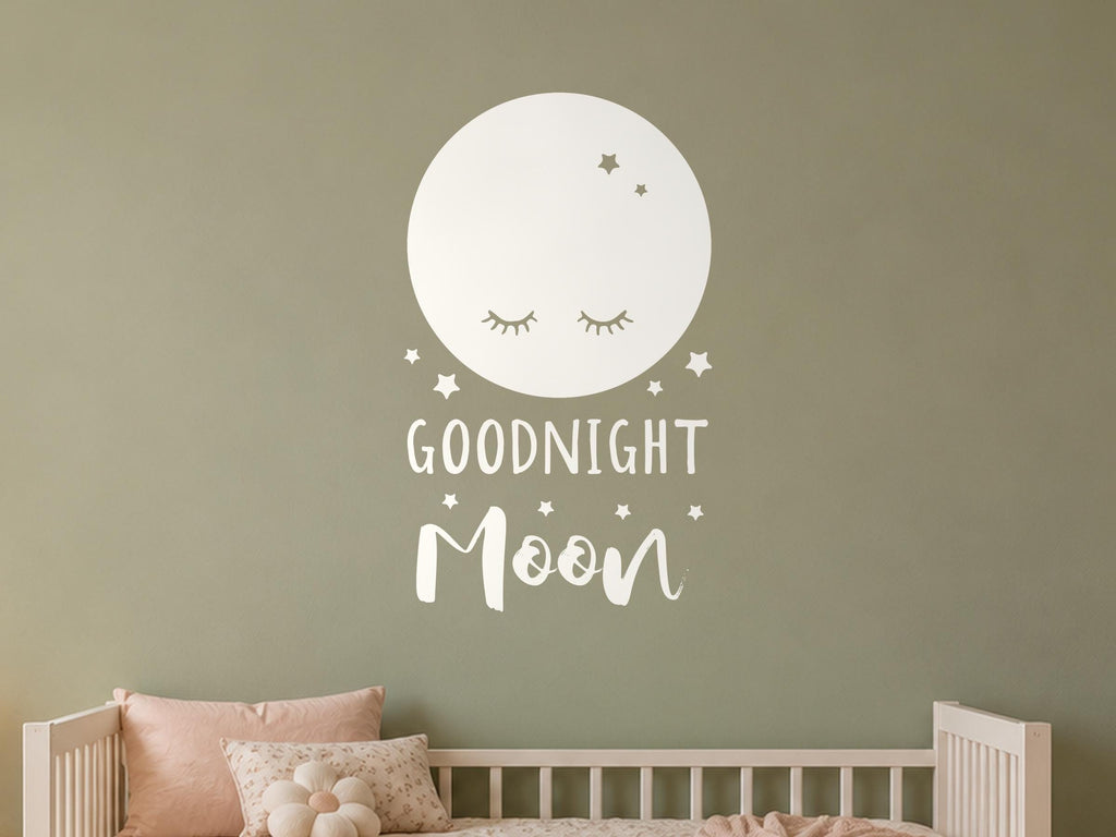 Goodnight Moon Wall Decal, Sleepy Moon and Stars Nursery Wall Art