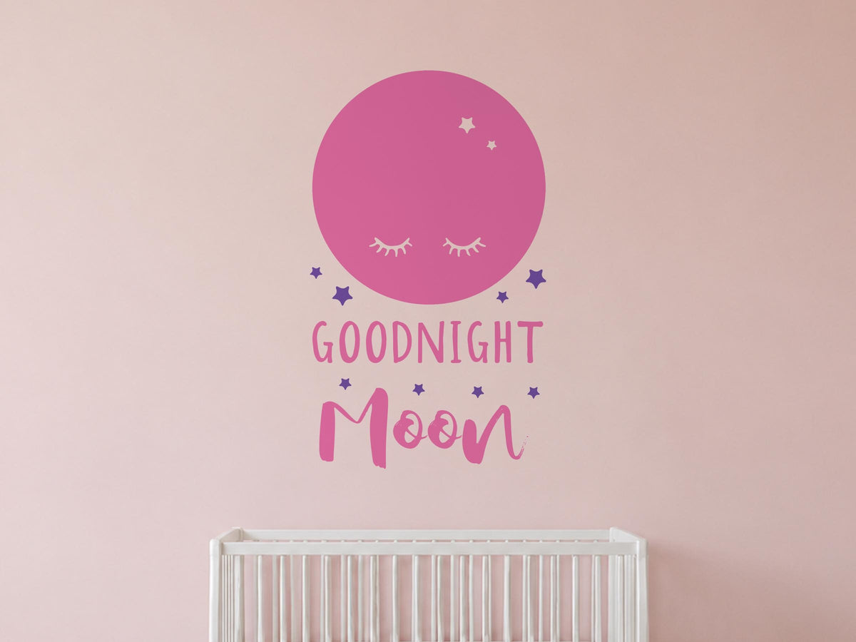 Goodnight Moon Wall Decal, Sleepy Moon and Stars Nursery Wall Art