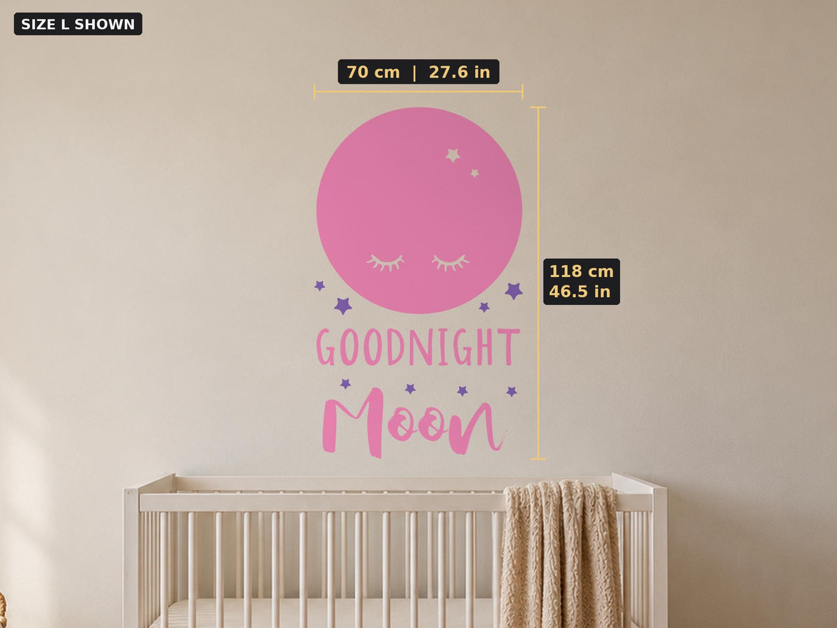 Goodnight Moon Wall Decal, Sleepy Moon and Stars Nursery Wall Art