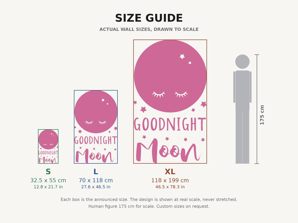 Goodnight Moon Wall Decal, Sleepy Moon and Stars Nursery Wall Art