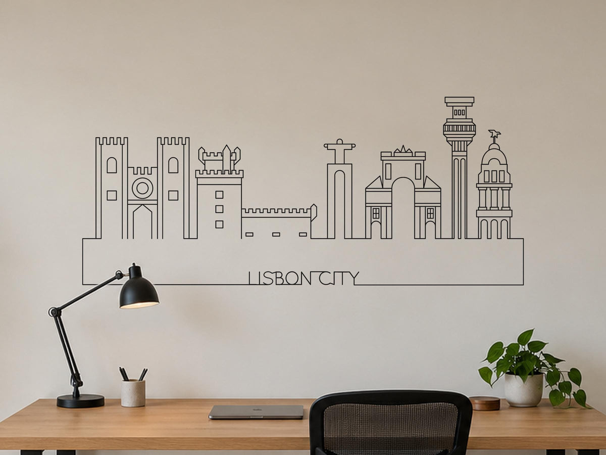 Lisbon Skyline Wall Decal, Line Art Cityscape Wall Art, Portugal Gift