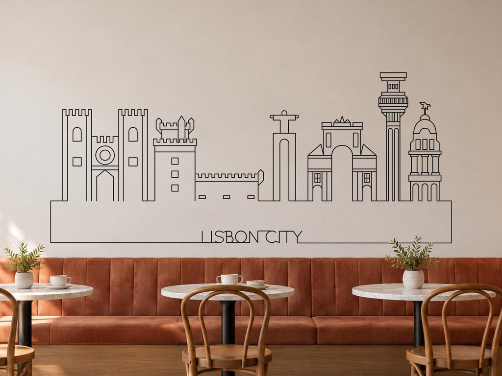 Lisbon Skyline Wall Decal, Line Art Cityscape Wall Art, Portugal Gift