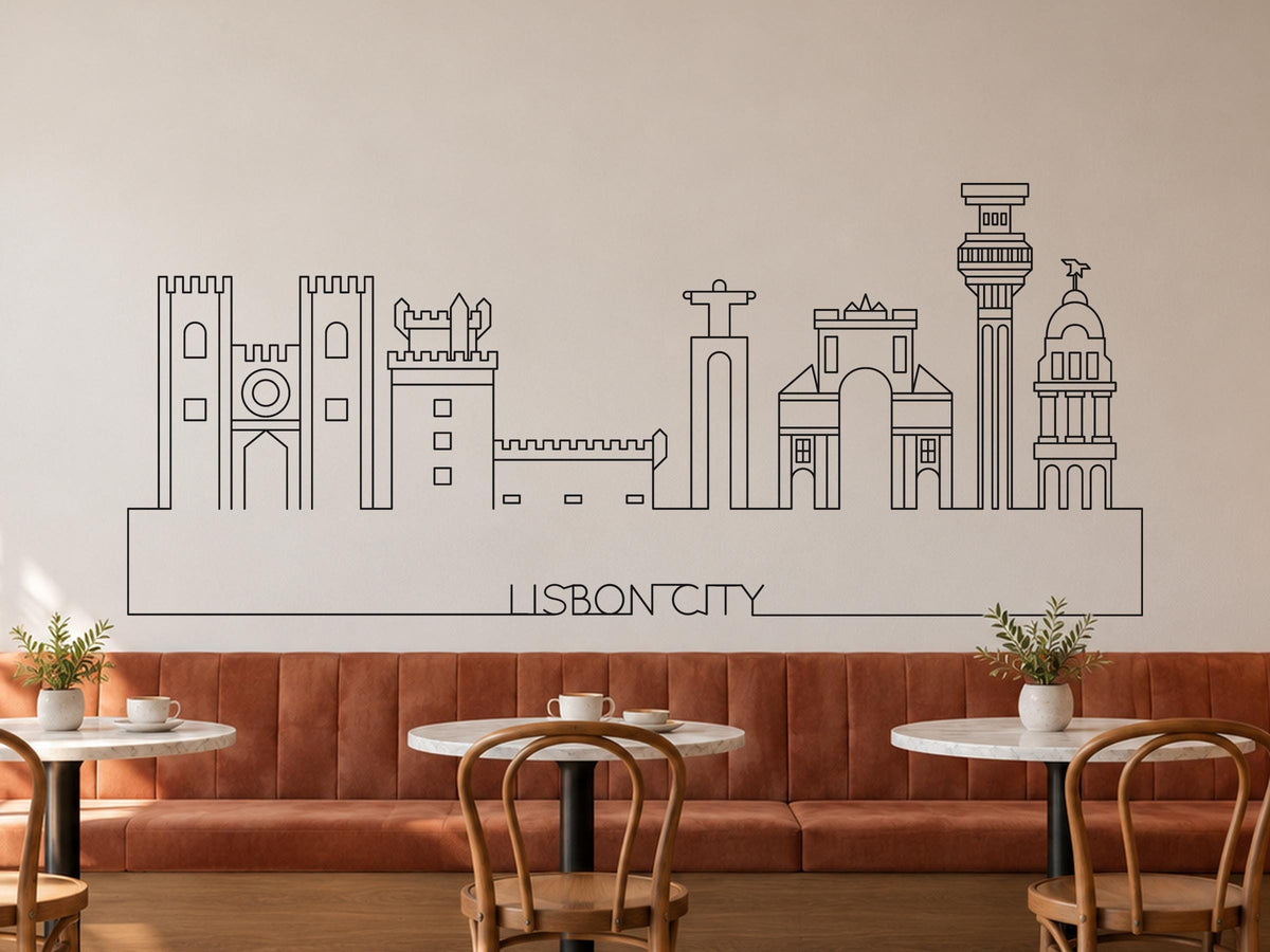 Lisbon Skyline Wall Decal, Line Art Cityscape Wall Art, Portugal Gift